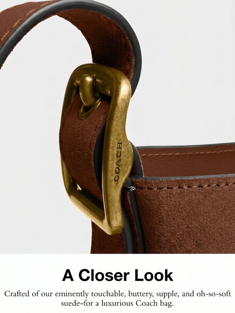 COACH Bleecker Bucket Bag 21 Warm Brown Suede Leather Crossbody Shoulder Purse - Picture 3 of 4